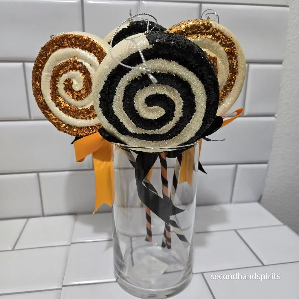 Halloween Lollipop Ornaments Set of 4 Orange Black